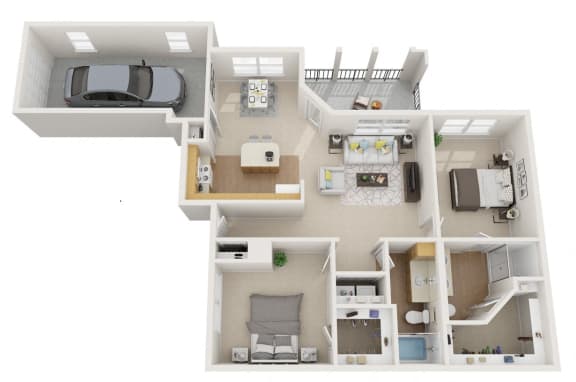 2 bedroom floor plan | 1,376 Sq. Ft. at Summerwind Apartment Homes Pearland TX
