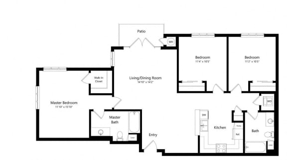 3 bedroom floor plan | Chase Knolls Garden Apartments Sherman Oaks CA