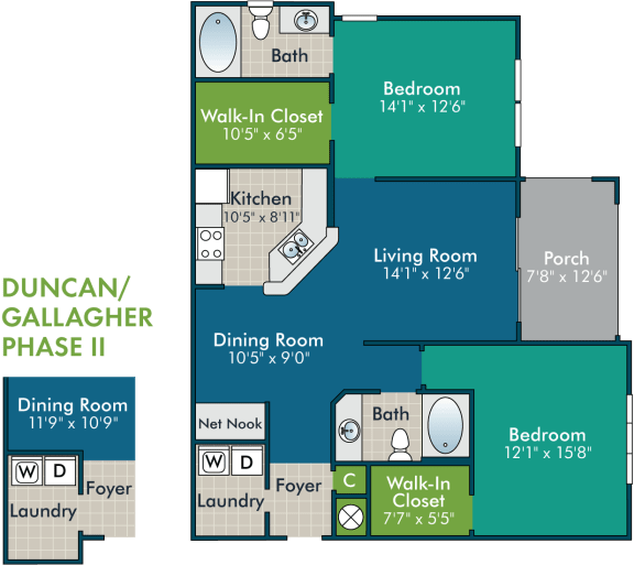 Floor Plan  Duncan-Gallagher_2BR2BA Floor Plan at Abberly Green Apartment Homes by HHHunt, Mooresville, NC