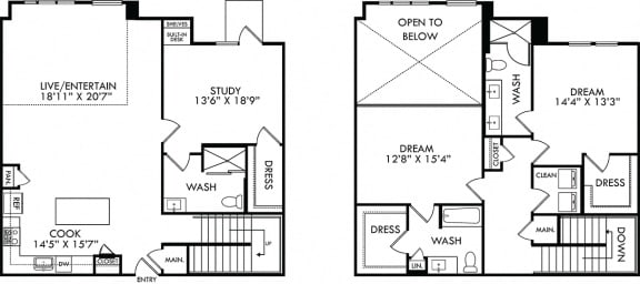 The Walnut Creek. 2 bedroom apartment + study. Kitchen with island open to living/dinning room. 3 full bathrooms with shower stalls, double vanity in master. Walk-in closets. Patio.