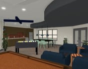 Thumbnail 4 of 5 - a living room with a ping pong table  and a kitchen