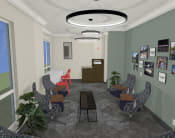 Thumbnail 3 of 5 - a rendering of a lobby with chairs and a reception desk