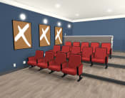 Thumbnail 2 of 5 - a large empty theater room with red chairs