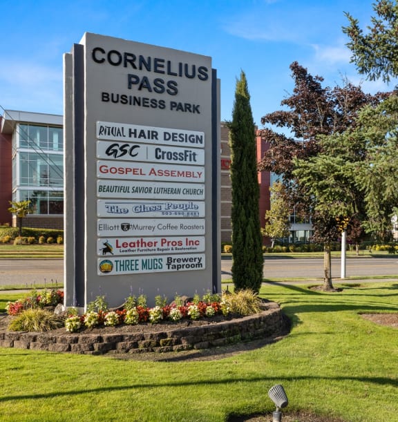 Cornelius Pass Business Park monument sign at entry