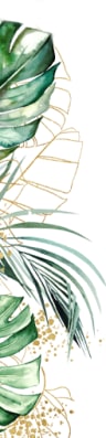 a drawing of a palm tree with green leaves and gold