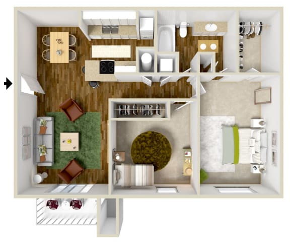 2 Bedroom 1 Bath Floor Plan at The Grove  Apartments at Lyndon, Kentucky, 40222