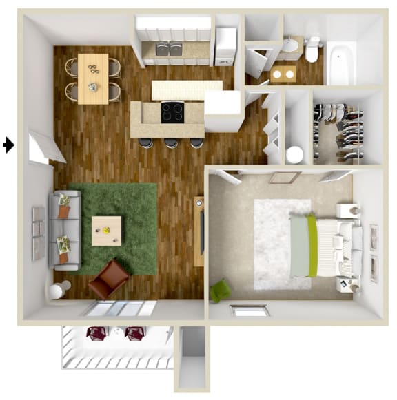 1 Bedroom 1 Bath Floor Plan at The Grove  Apartments at Lyndon, Kentucky
