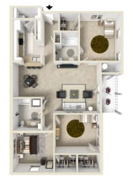 3 Bed, 2 Bath Floorplan A | 1,433 Sq. Ft. at The Vineyard of Olive Branch Apartment Homes, Olive Branch, MS, 38654