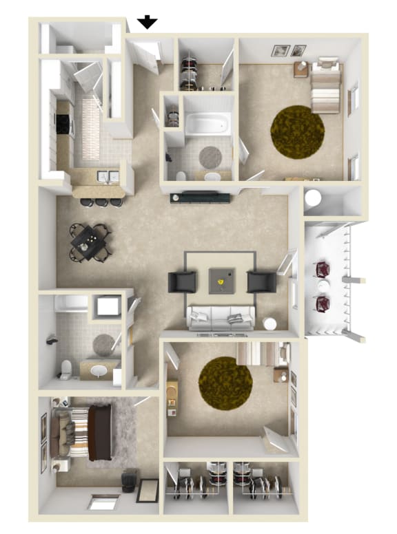 Floor Plan  3 Bed, 2 Bath Floorplan A | 1,433 Sq. Ft. at The Vineyard of Olive Branch Apartment Homes, Olive Branch, MS, 38654