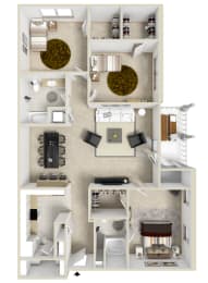 3 bed 2 bath A Floor Plan | 1,306 Sq. Ft. at Reserve at Park Place Apartments, Hattiesburg, MS, 39402