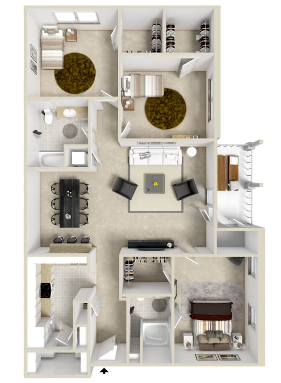 3 bed 2 bath A Floor Plan | 1,306 Sq. Ft. at Reserve at Park Place Apartments, Hattiesburg, MS, 39402