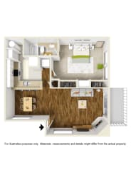 1 Bed 1 Bath 1x1 B Floor Plan at Atwood Apartments, Citrus Heights