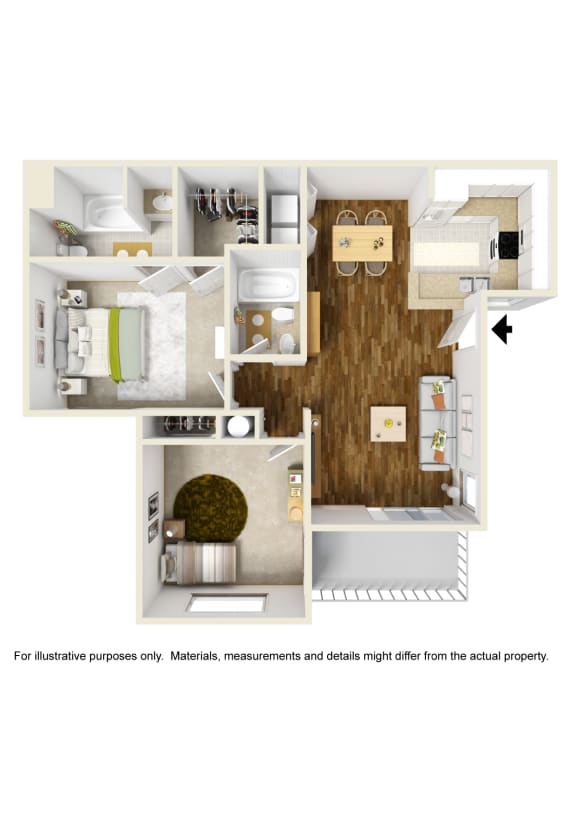 2 Bed 2 Bath 2x2 A Floor Plan at Atwood Apartments, California