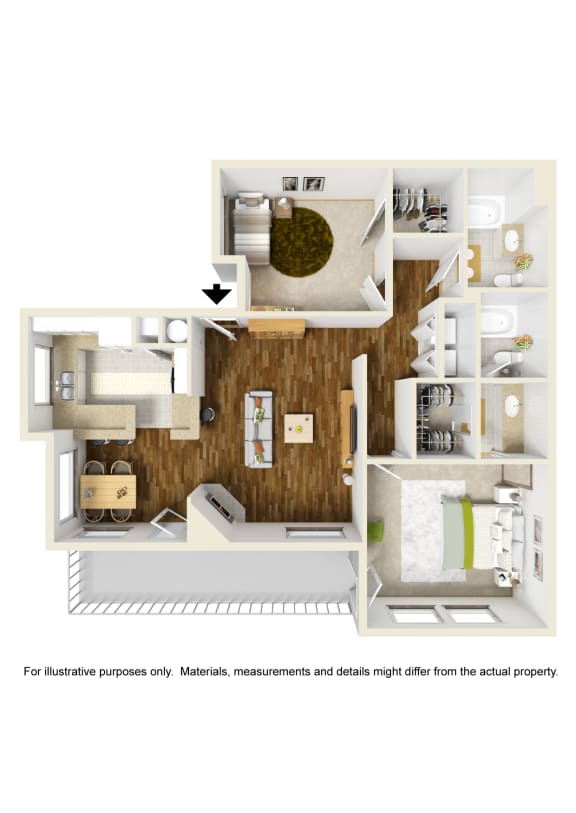 2 Bed 2 Bath 2x2 B Floor Plan at Atwood Apartments, California, 95610