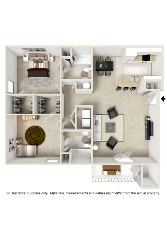 Twin Bayou Floor Plan at Reserve at Gulf Hills Apartment Homes, Ocean Springs, Mississippi