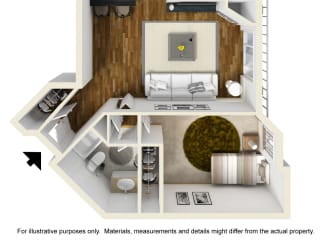 2 Bedroom 2 Bath Floorplan at Burton, Los Angeles, California