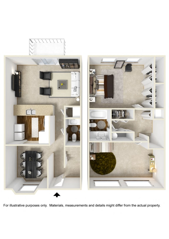 2 Bed - 1.5 Bath Floor Plan at Cumberland Pointe, Smyrna, Georgia