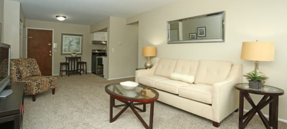 Living area with carpeting and furniture