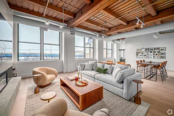 Bright Living Room at Shorehaus Lofts Apartments, Cleveland