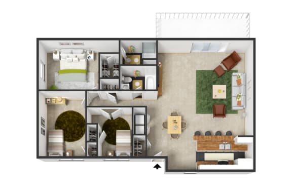 Arcadia Floor Plan with 1121 square feet at Commons at Timber Creek Apartments, Portland, 97229