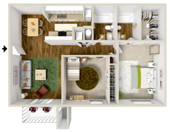 2 Bedroom 2 Bath Floor Plan at The Grove  Apartments at Lyndon, Louisville, KY, 40222