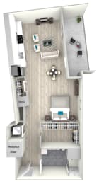 Studio One Bath with Balcony 705 Floor Plan at Nightingale, Providence, 02903