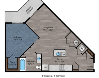 1 bed 1 bath floor plan A at The Flats at Summit Station, Pennsylvania