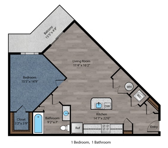 Floor Plan  1 bed 1 bath floor plan A at The Flats at Summit Station, Pennsylvania