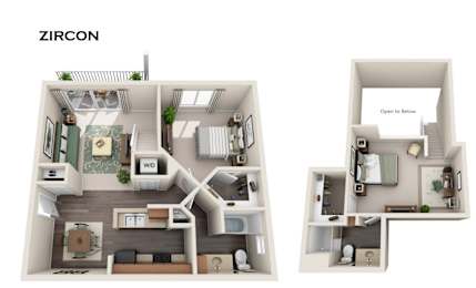 A diagram shows two different layouts for a Zircon apartment.
