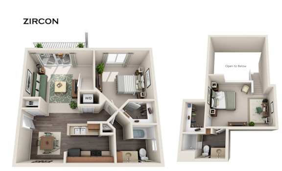 A diagram shows two different layouts for a Zircon apartment.