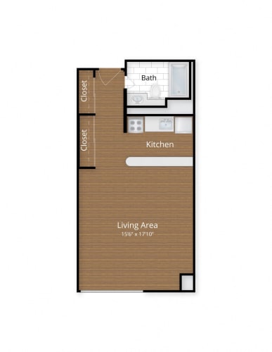 Floor Plan  Studio 1 bath B at Lenox Club Apartments, Arlington, Virginia