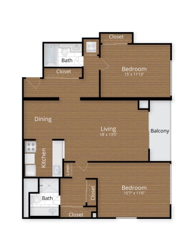 Floor Plan  2 bed 2 bath B at Lenox Club Apartments, Virginia