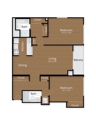 Floor Plan  2 bed 2 bath A at Lenox Club Apartments, Arlington