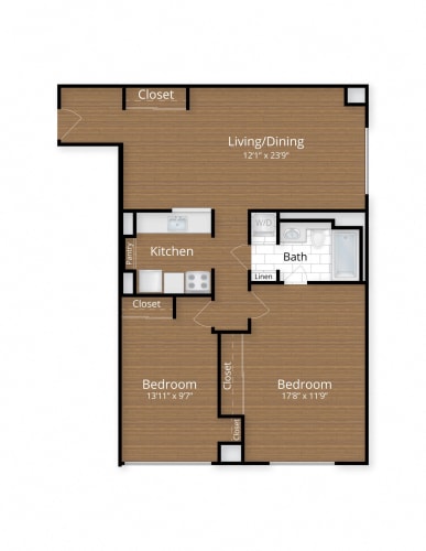 Floor Plan  2 bed 1 bath at Lenox Club Apartments, Arlington, VA, 22202