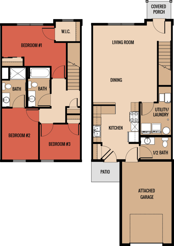 3x2.5 1,285 square foot floor plan at Muskego School Apartments