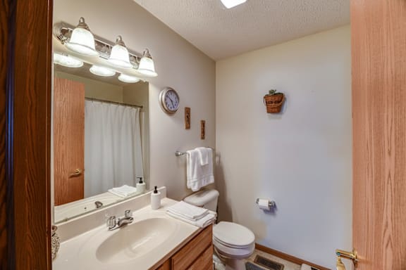 A bathroom with a white sink and toilet.