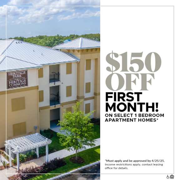 Apartment complex with a sign offering $150 off the first month.