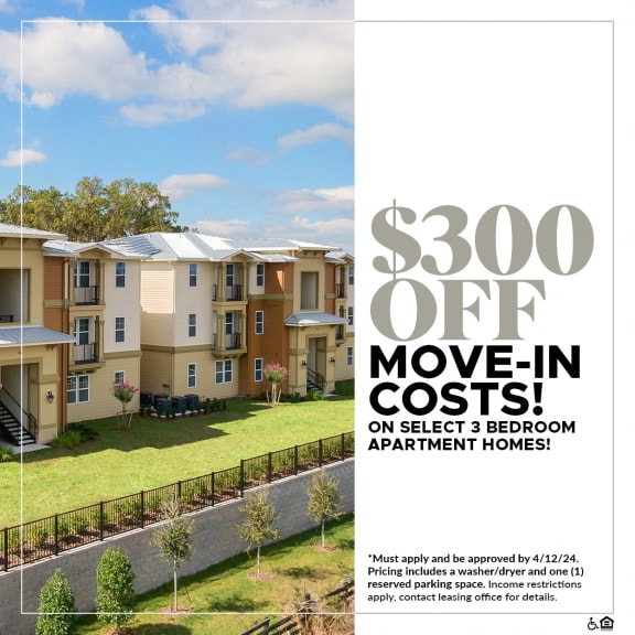 300 off move in costs on select 3 bedroom apartment homes