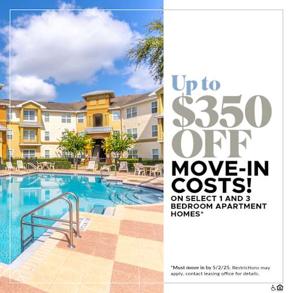 A promotional image for a move-in offer on select 2 and 3 bedroom apartments.