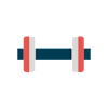 A graphic of a dumbbell with a blue bar and red and white weights at Cherrywood Apartments, D18 VY3V, DUBLIN 18