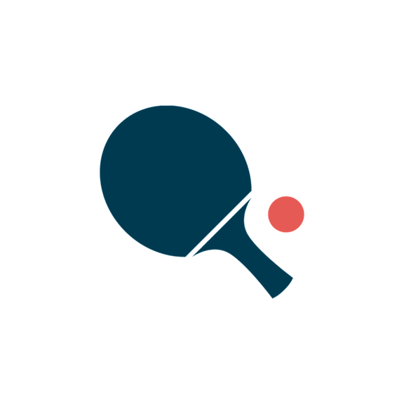 A blue paddle and a red ball are depicted against a black background.