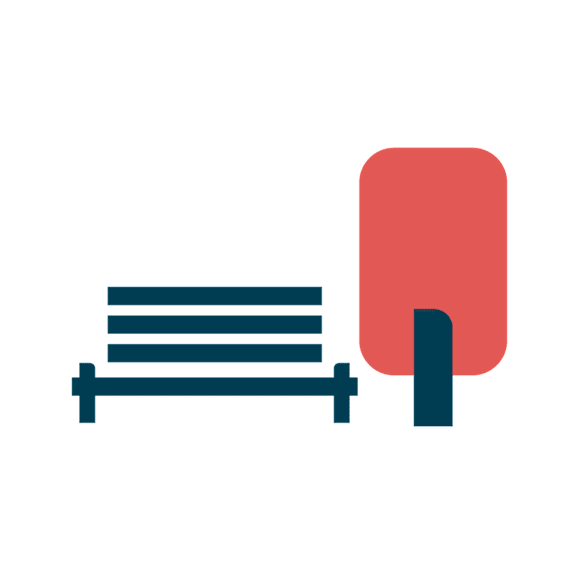 A graphic of a bench and a popsicle.