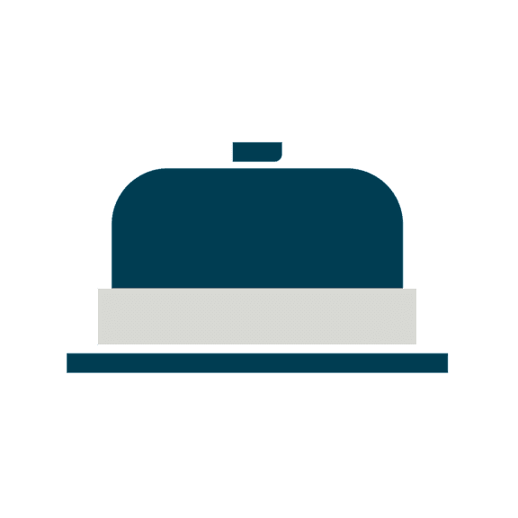 A dark blue cake stand with a white base.