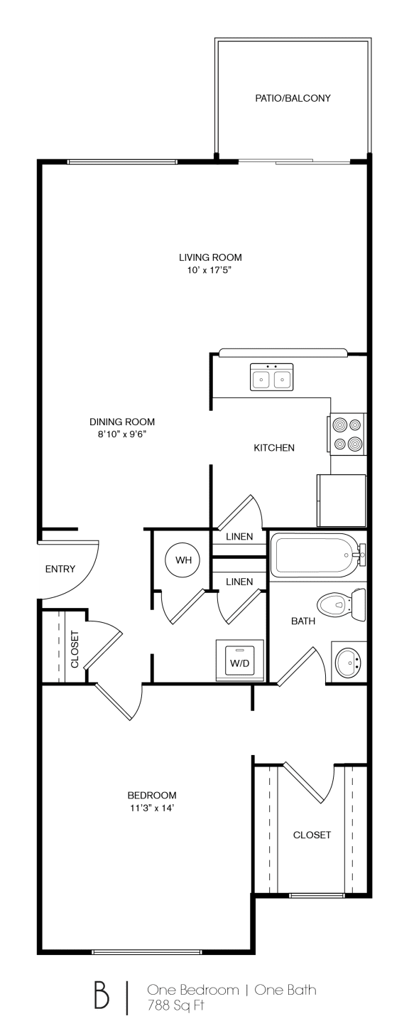 1BR/1BA B Floor Plan at Crooked Oak at Loma Verde Preserve, Novato, 94949