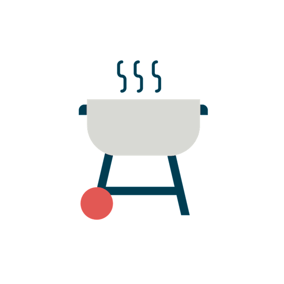 A graphic of a barbecue grill with smoke coming out of it.
