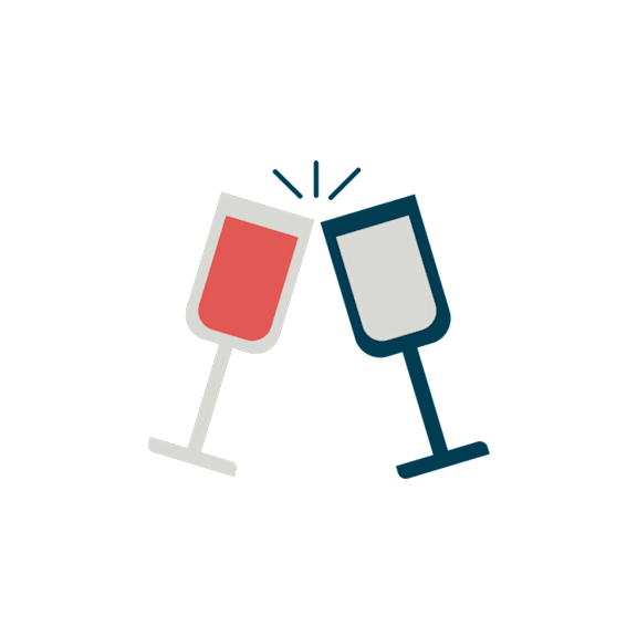 Two glasses clinking together in a celebratory toast.