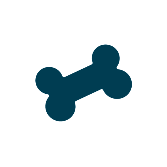A blue bone icon on a black background.
