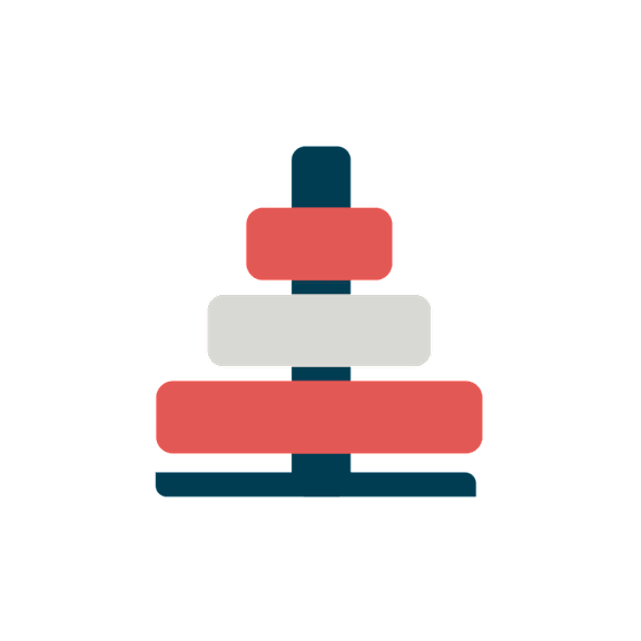 A graphic of a stack of three horizontal bars with the top bar being blue and the bottom two bars being red.