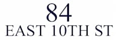 A blue and white sign with the numbers 84 and the words EAST 10TH ST.