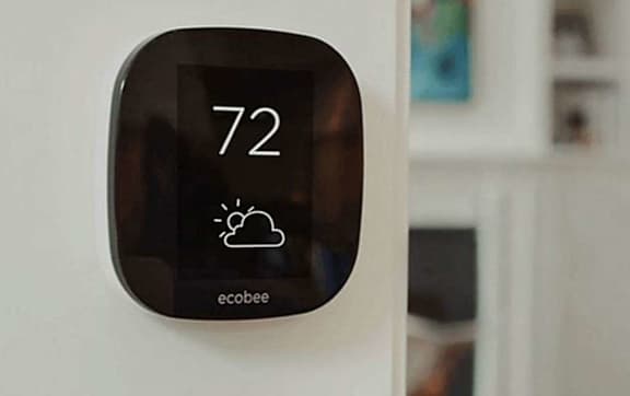 A digital thermostat at Ophelia on Queen Apartments, Kitchener, N2G 0E7